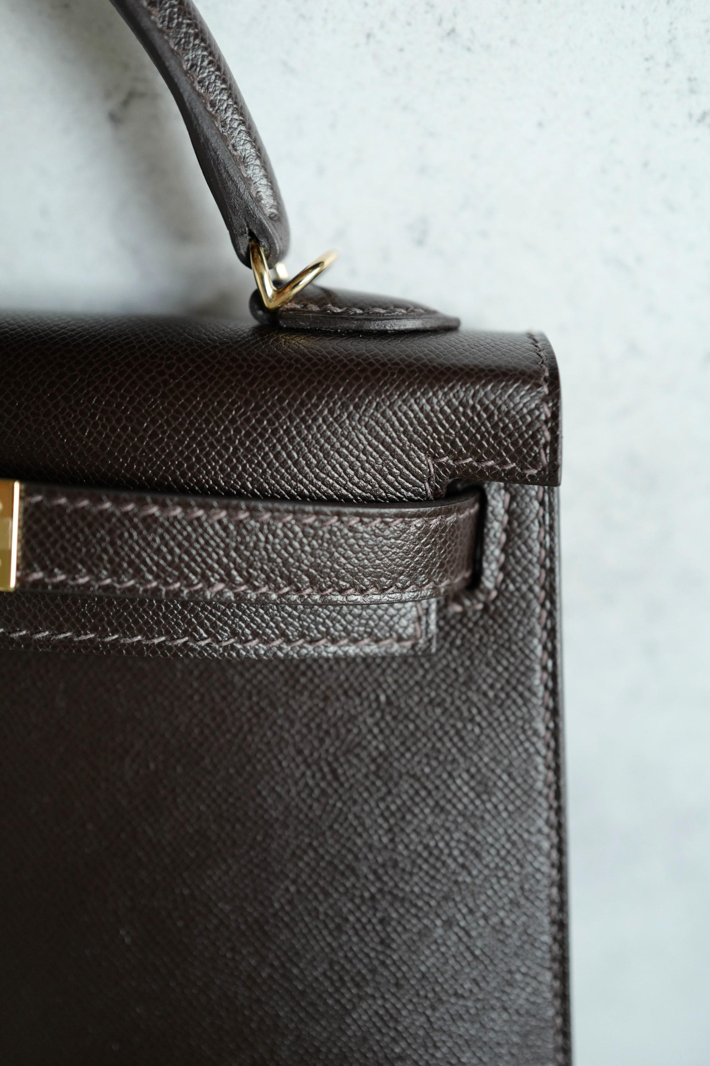 Borsa Hermès Mini Kelly 20 in pelle Bai Brun Veau Madame con HW Permabrass 7