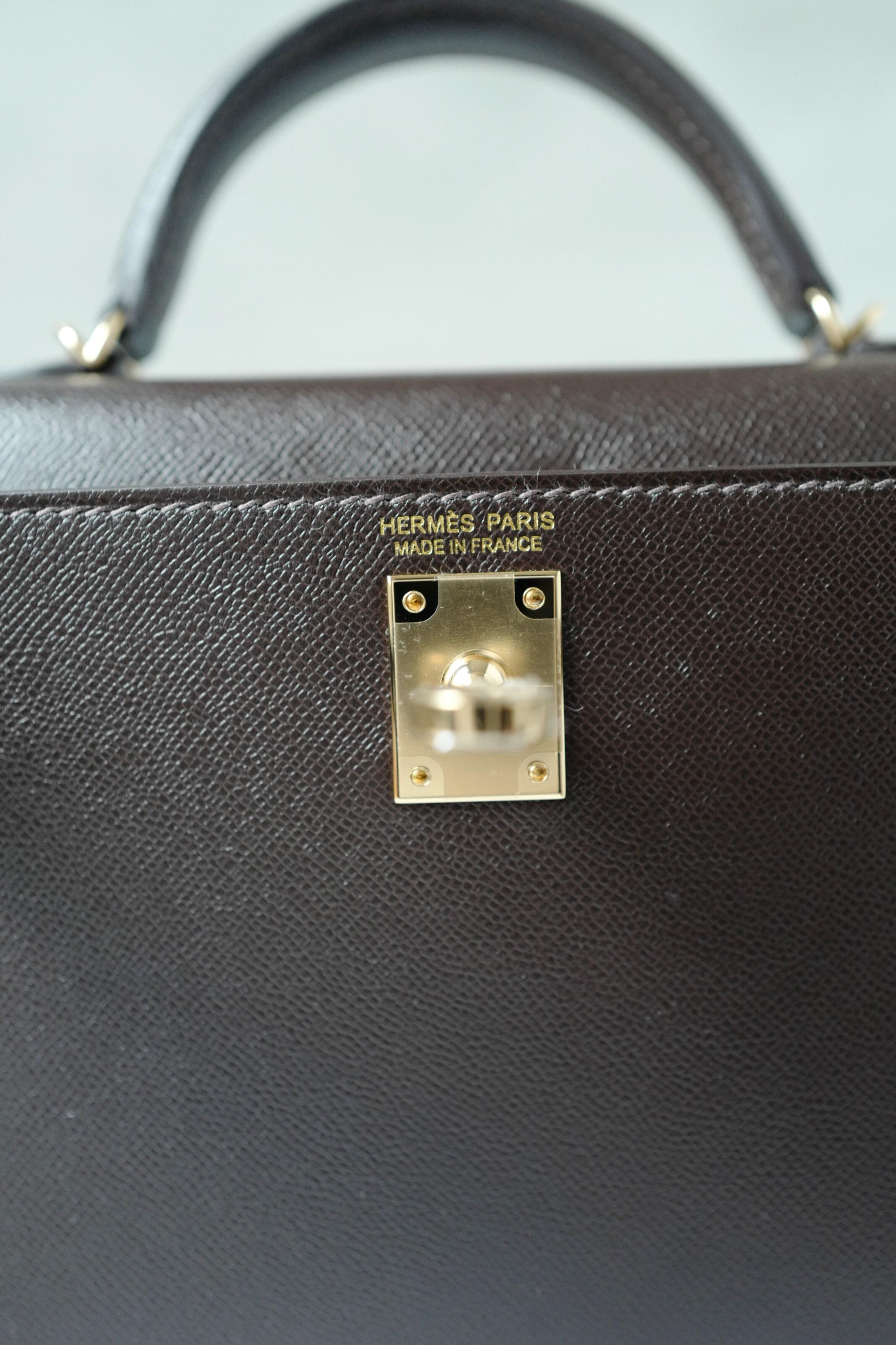 Borsa Hermès Mini Kelly 20 in pelle Bai Brun Veau Madame con HW Permabrass 13