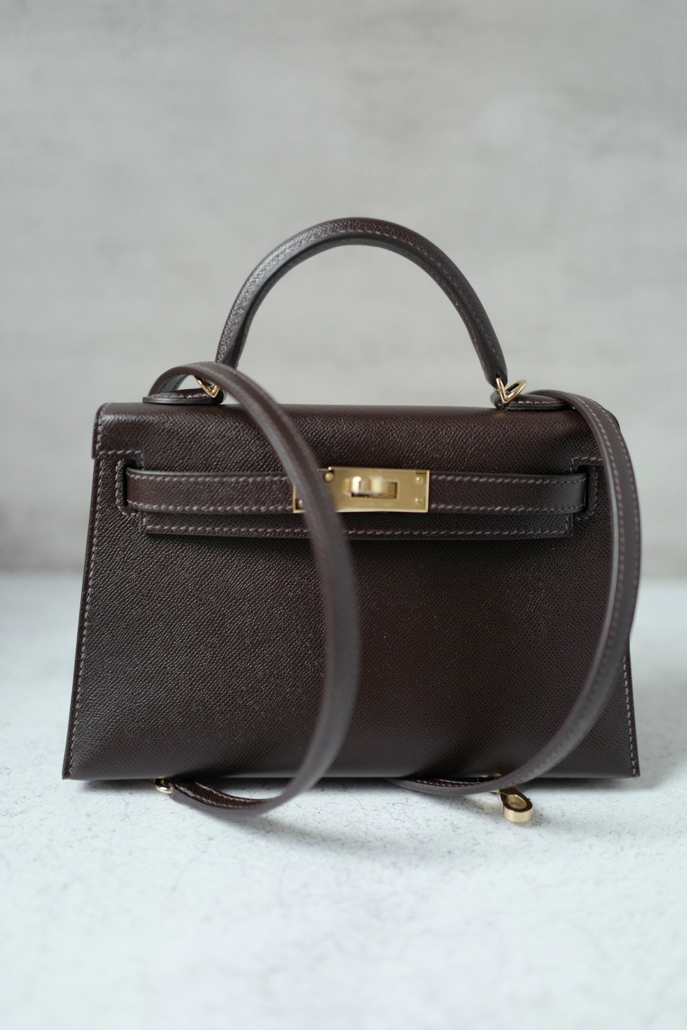 Borsa Hermès Mini Kelly 20 in pelle Bai Brun Veau Madame con HW Permabrass 14