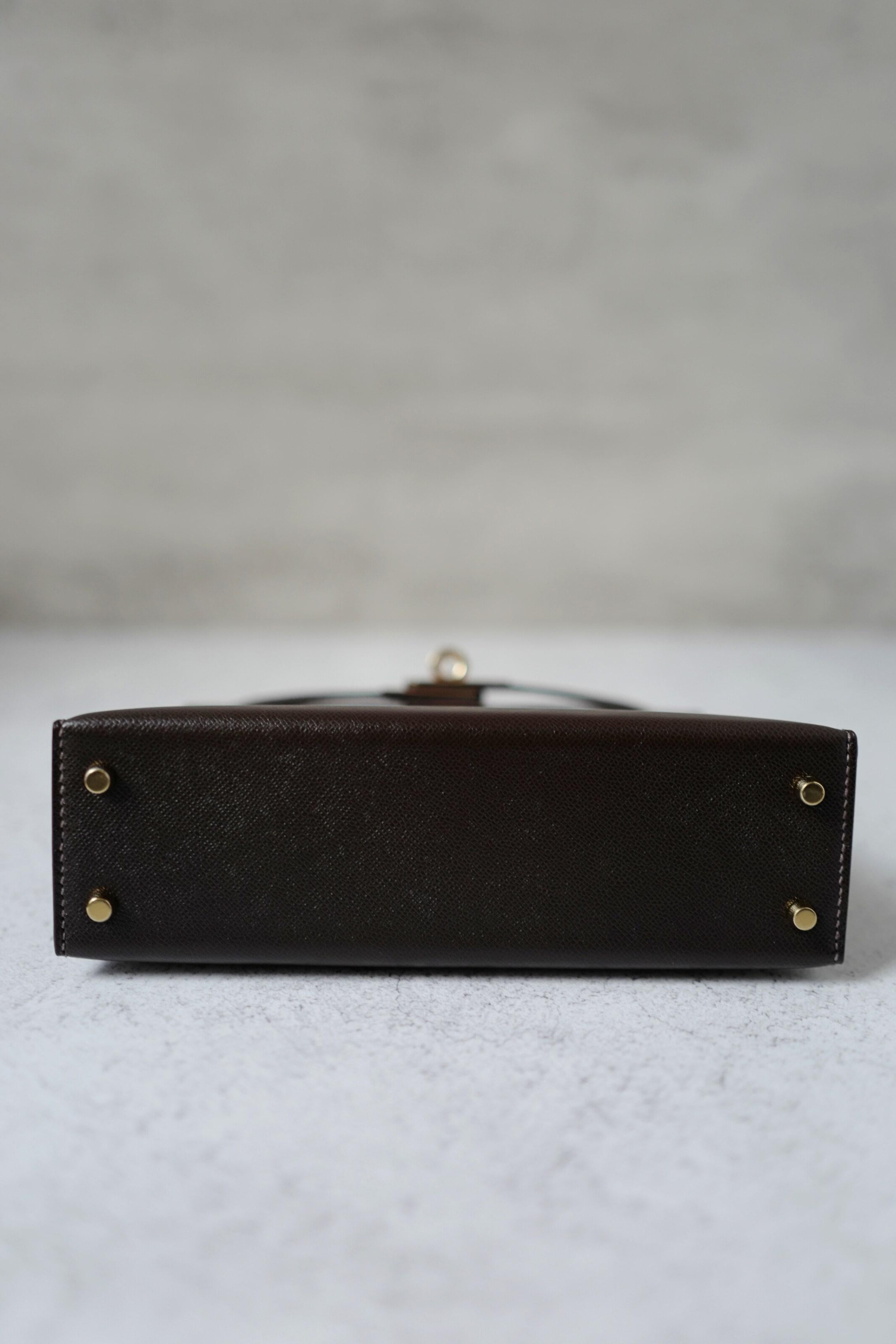 Borsa Hermès Mini Kelly 20 in pelle Bai Brun Veau Madame con HW Permabrass 2