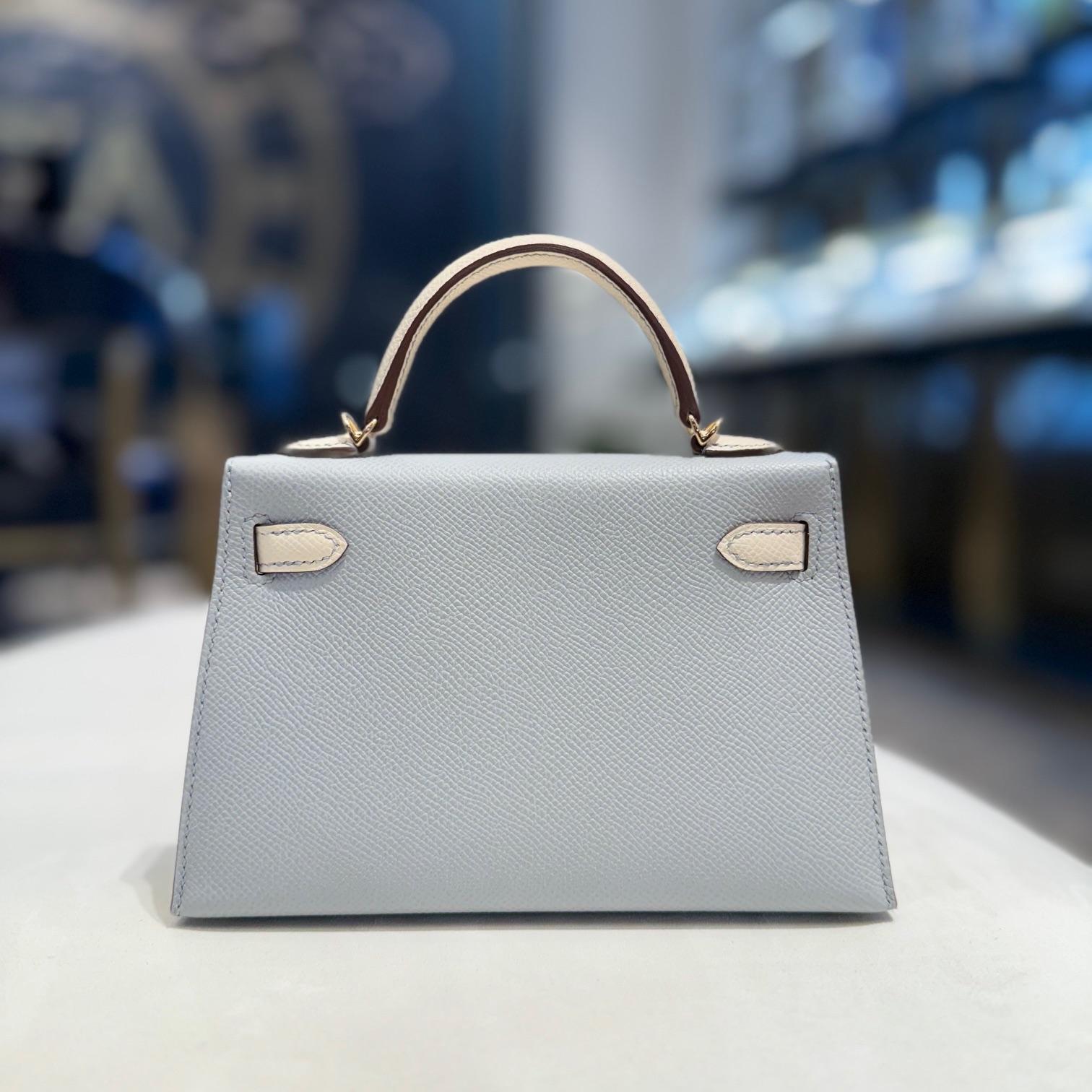 Grigio Hermès Bleu Pale e Nata HSS Mini Kelly 20 Epsom Hardware Permabrass in vendita