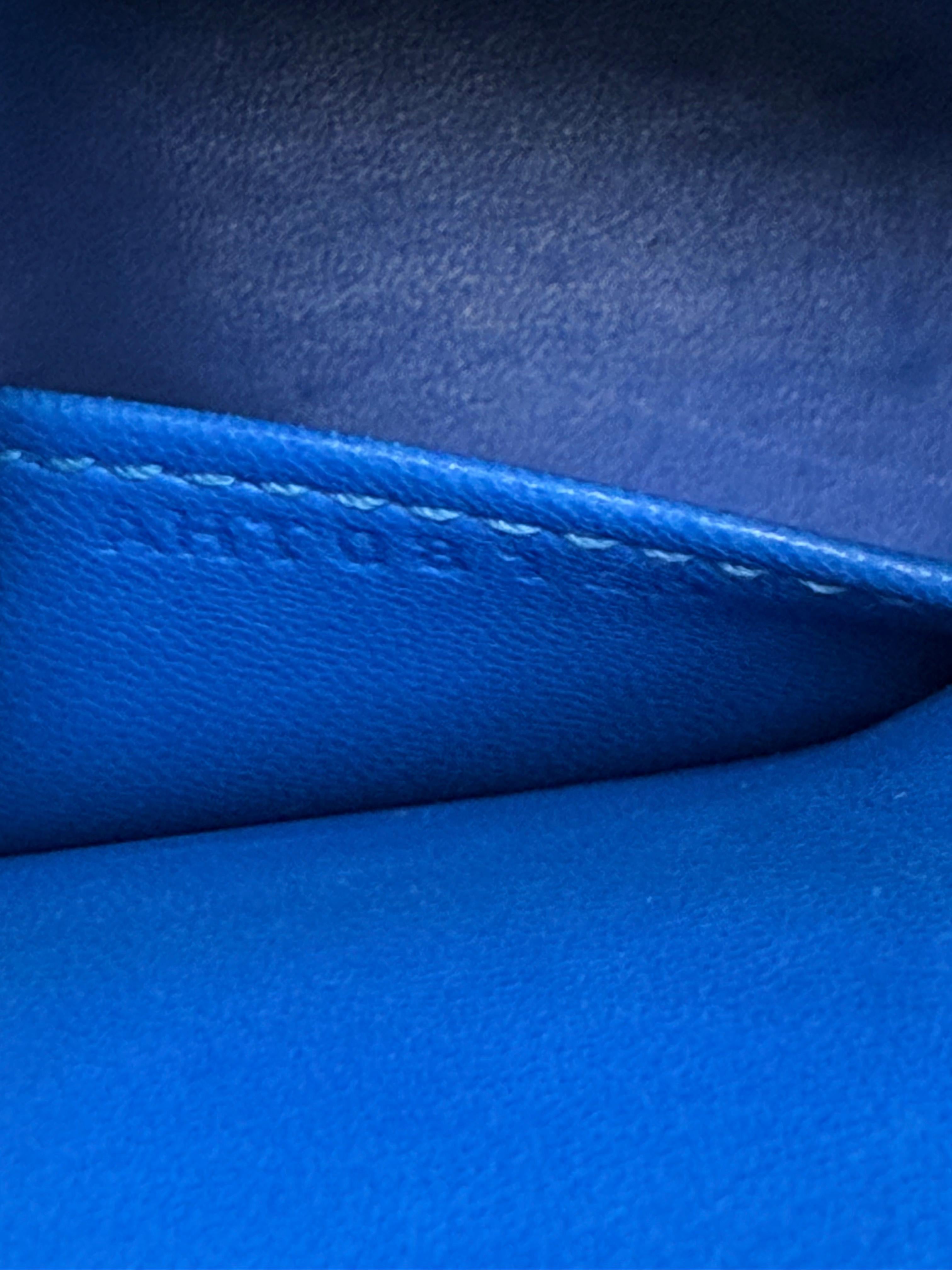 Hermes Mini Kelly 20 Blau Hydra Chèvre Leder Gold Hardware Handtasche im Angebot 15