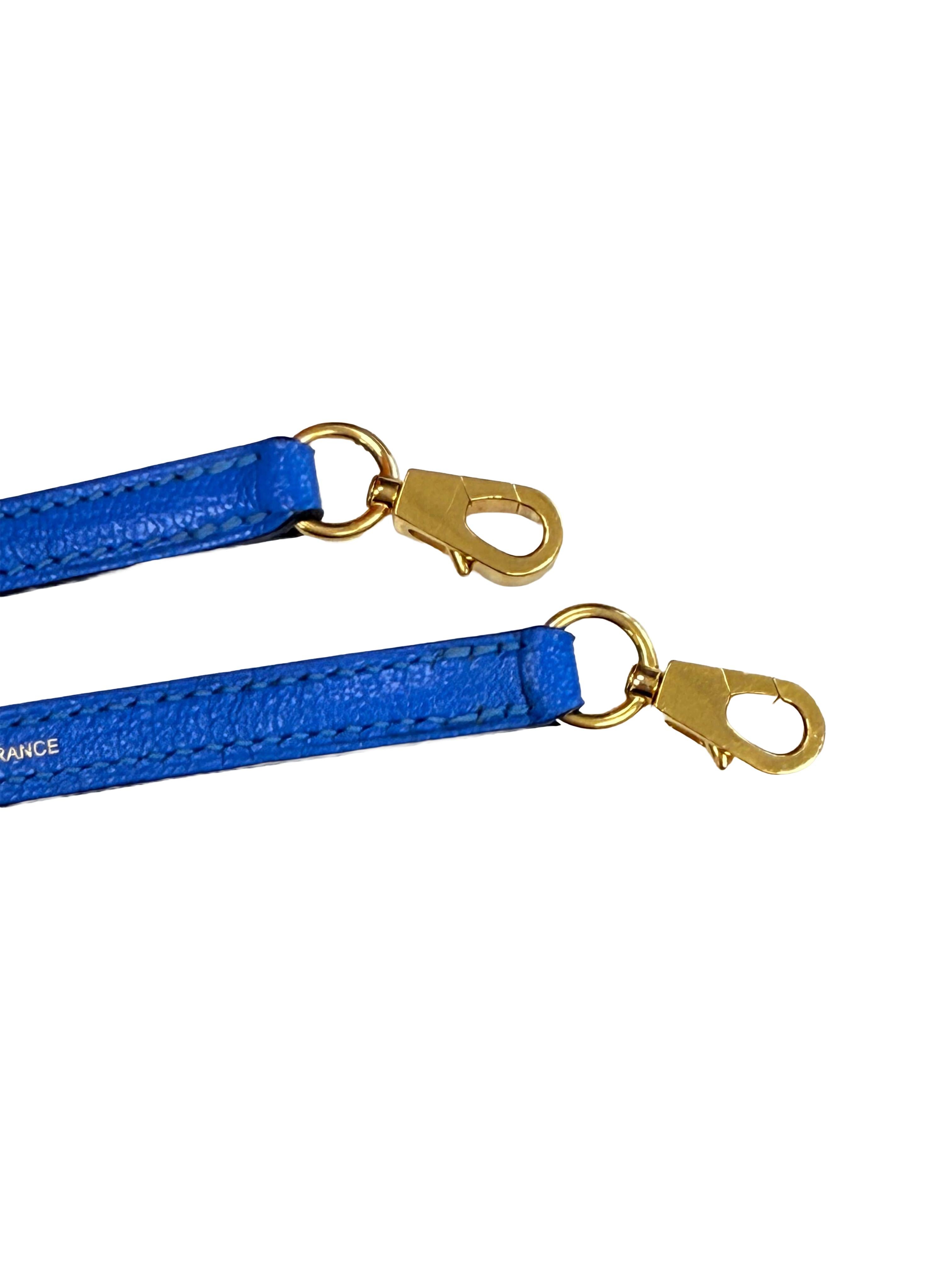 Hermes Mini Kelly 20 Blau Hydra Chèvre Leder Gold Hardware Handtasche im Angebot 16