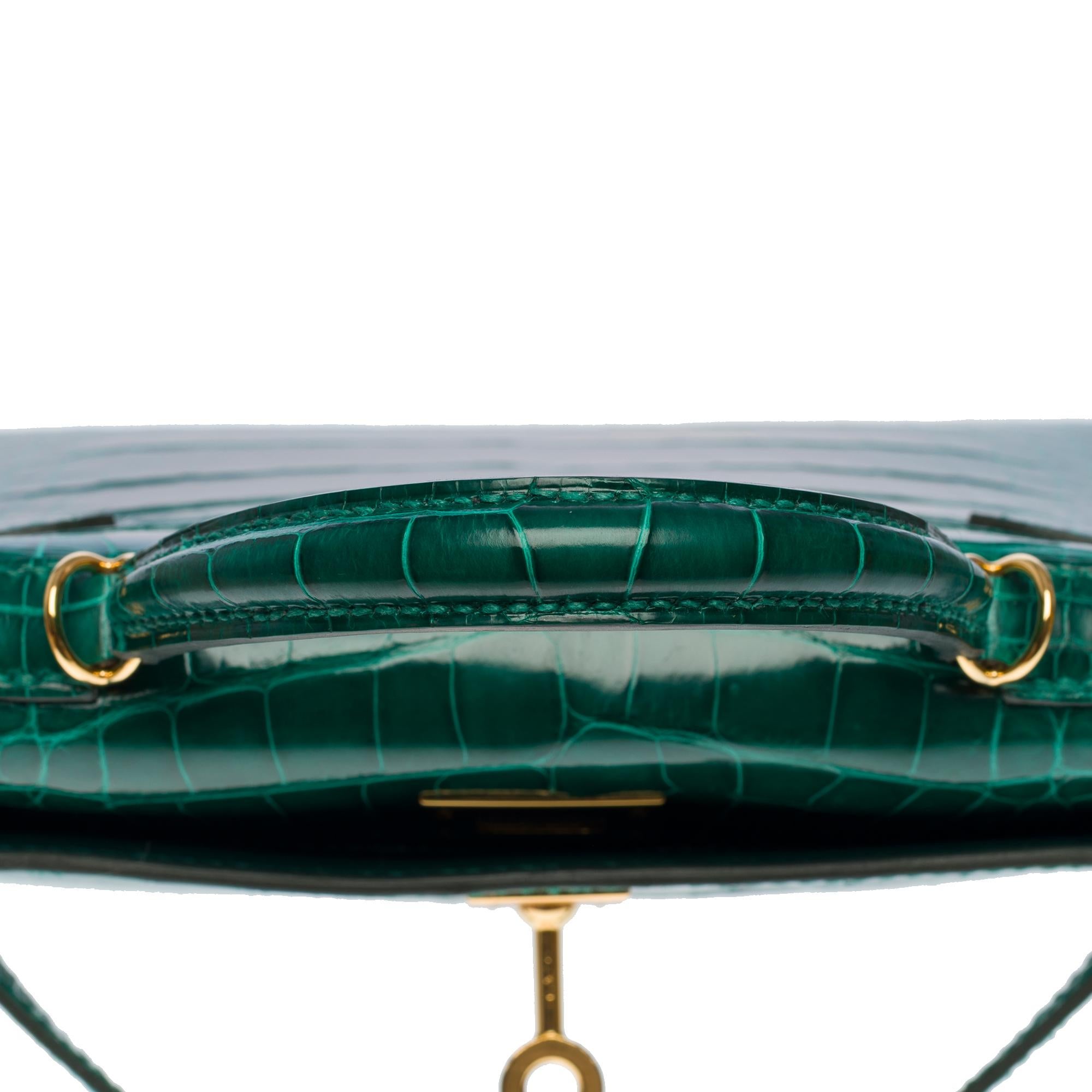 Hermès Mini Kelly 20 (Horseshoe) handbag strap in esmerald green alligator, GHW 6