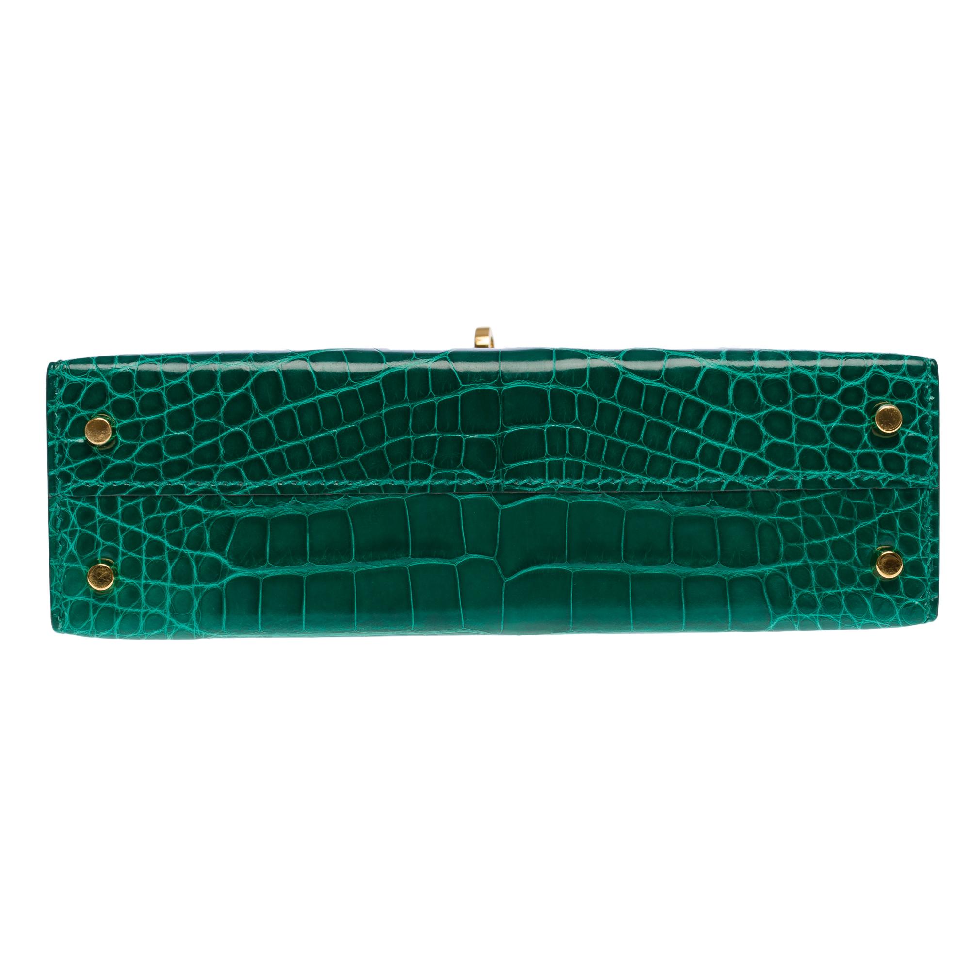 Hermès Mini Kelly 20 (Horseshoe) handbag strap in esmerald green alligator, GHW 7
