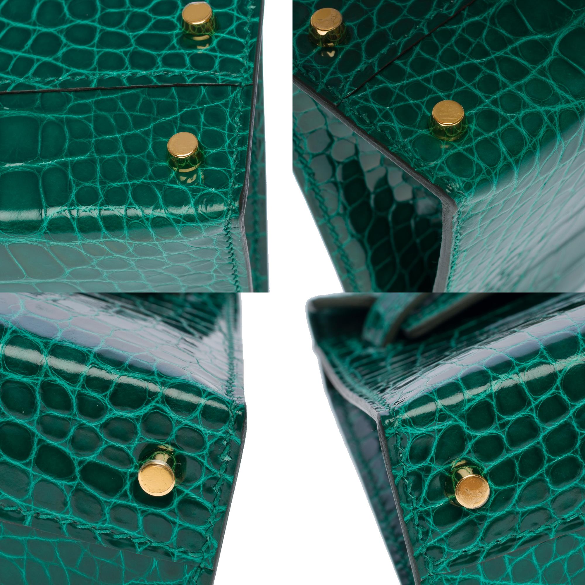 Hermès Mini Kelly 20 (Horseshoe) handbag strap in esmerald green alligator, GHW 8
