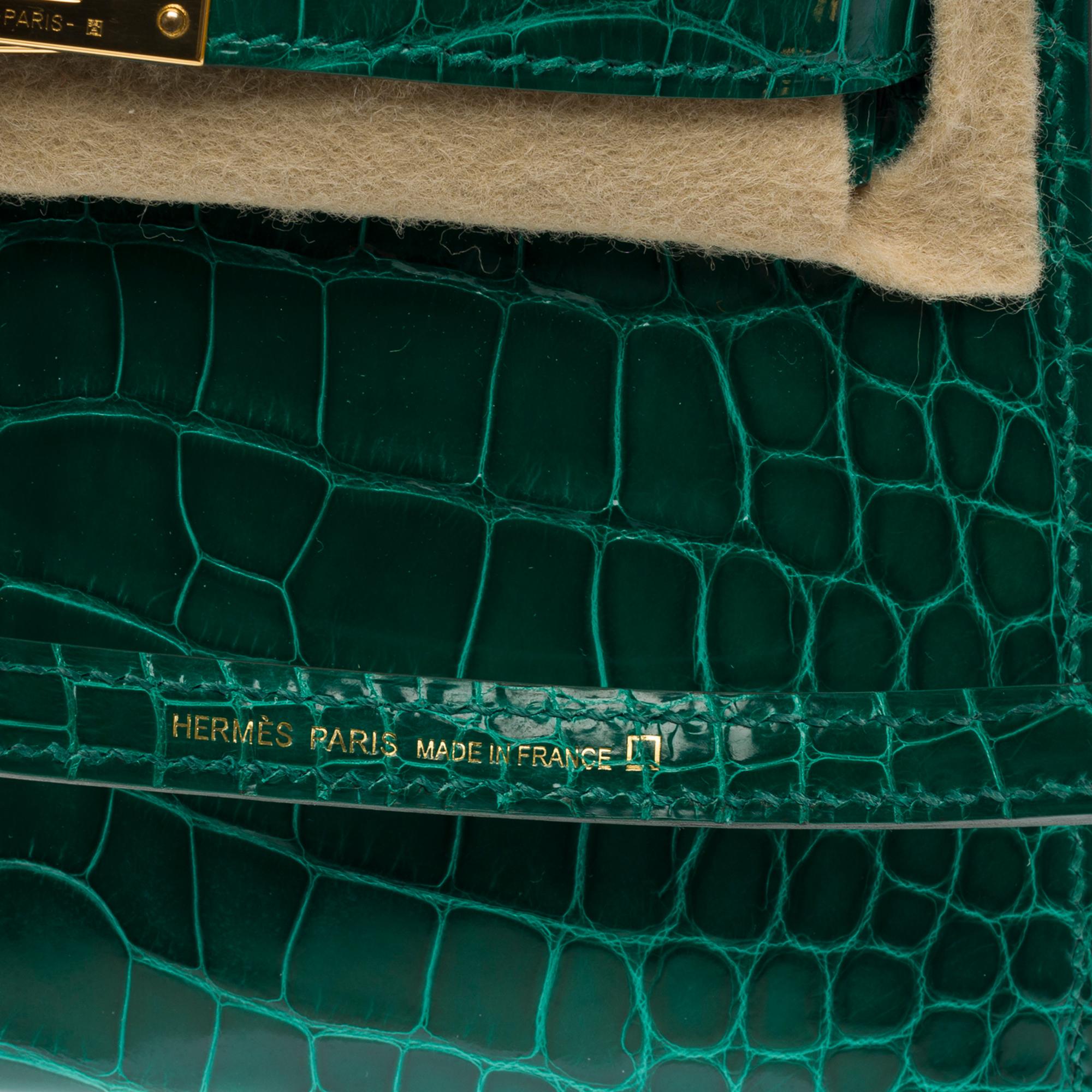 Hermès Mini Kelly 20 (Horseshoe) handbag strap in esmerald green alligator, GHW 3