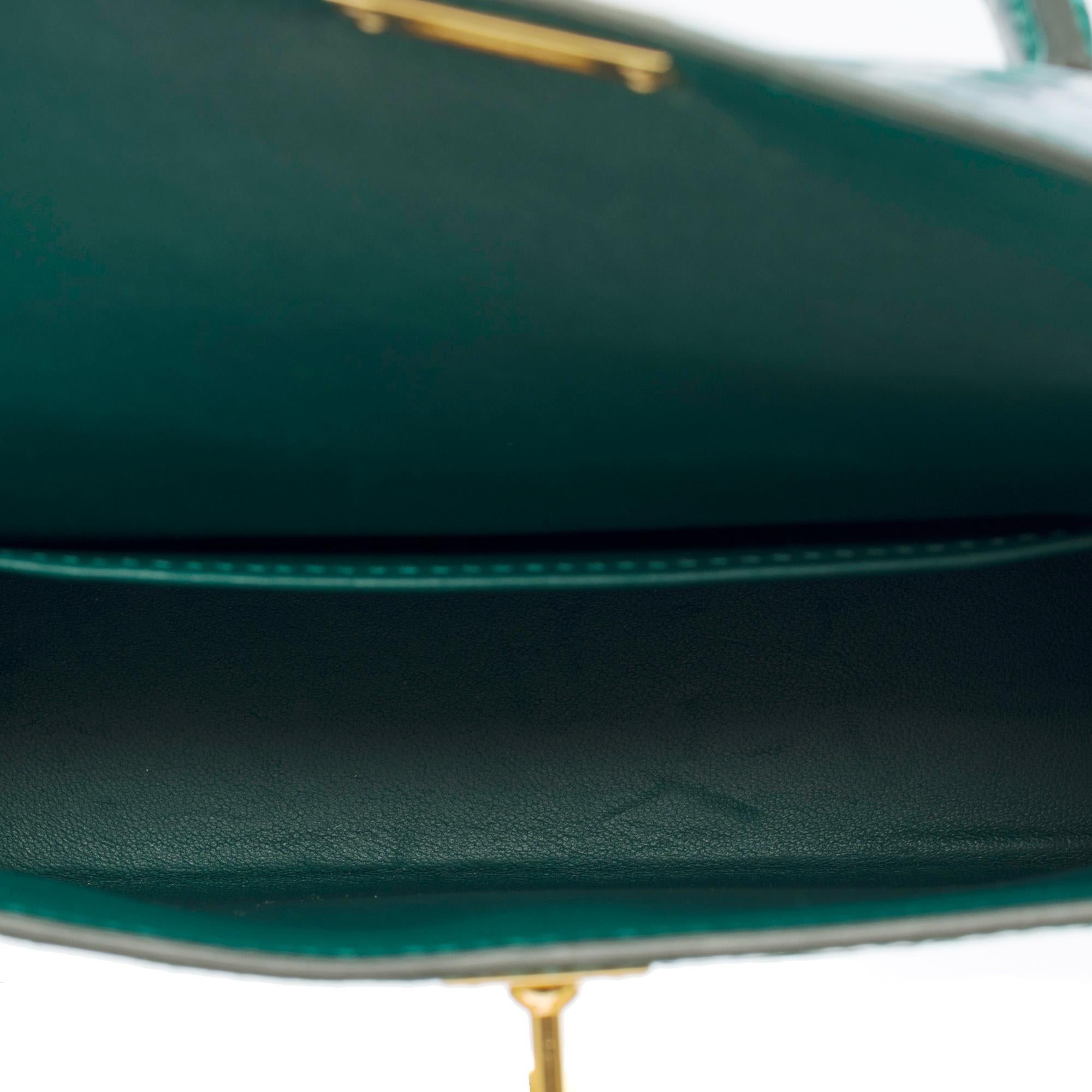 Hermès Mini Kelly 20 (Horseshoe) handbag strap in esmerald green alligator, GHW 5