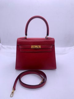 Hermes Mini Kelly 20 II Red Chevre Leather Silver HW PHW Stamp T France Bag
