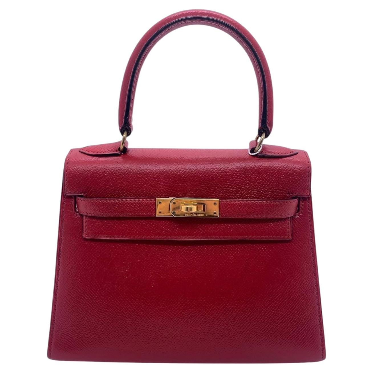 Hermes Mini Kelly 20 II Rosso Pelle Chevre Argento HW PHW Timbro T Francia Borsa