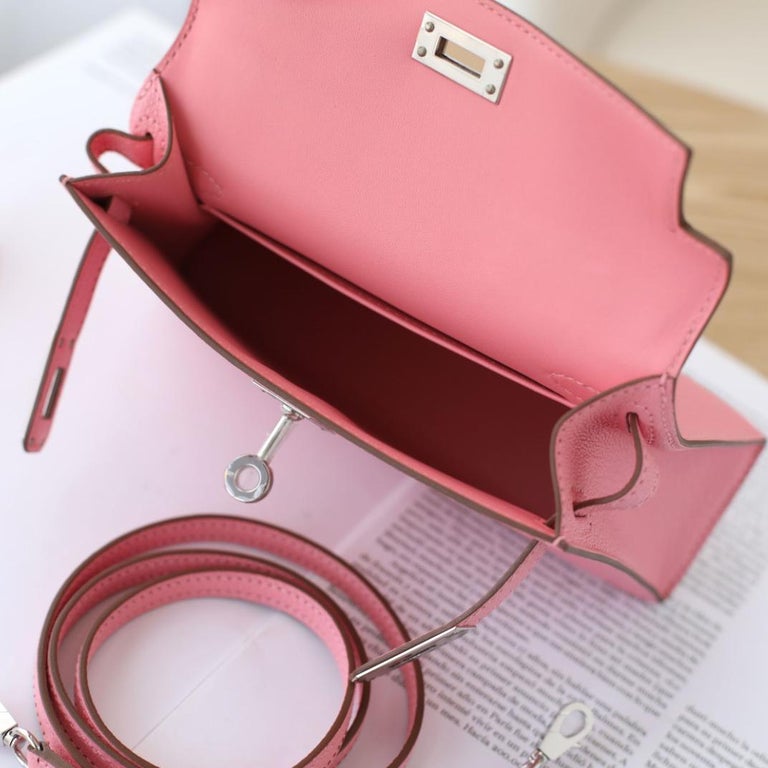 🎉 Hermès Mini Kelly II Rose Confetti Chèvre Leather Palladium