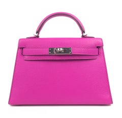 Hermes Mini Kelly 20 Magnolia Pink Purple Epsom Leather Palladium Hardware NEW