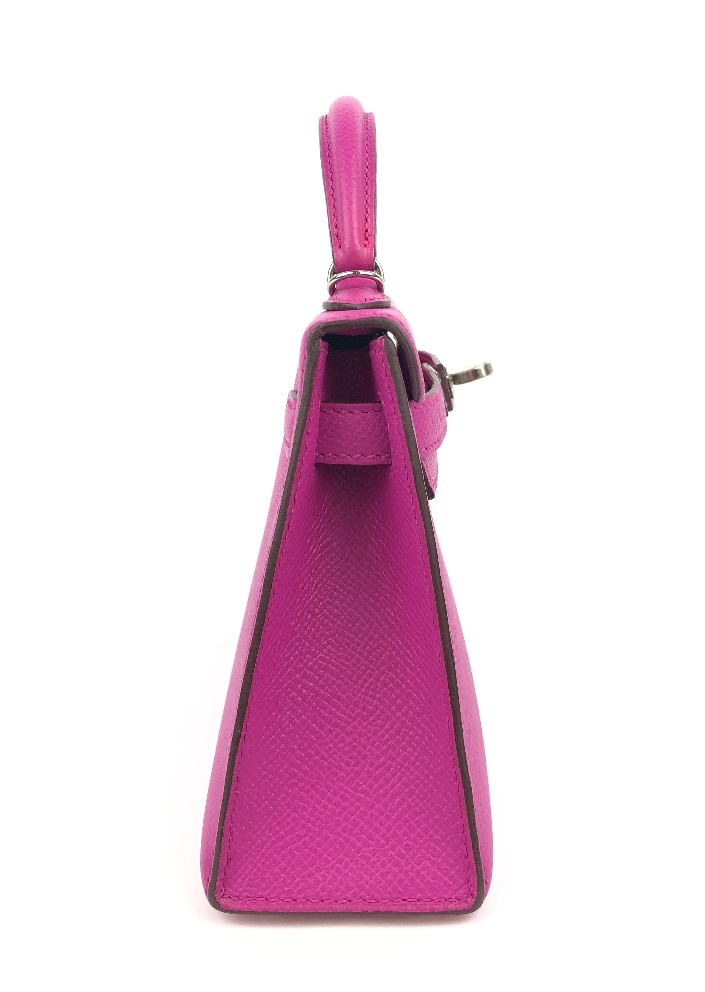 Women's or Men's Hermes Mini Kelly 20 Magnolia Pink Purple Epsom Leather Palladium Hardware NEW