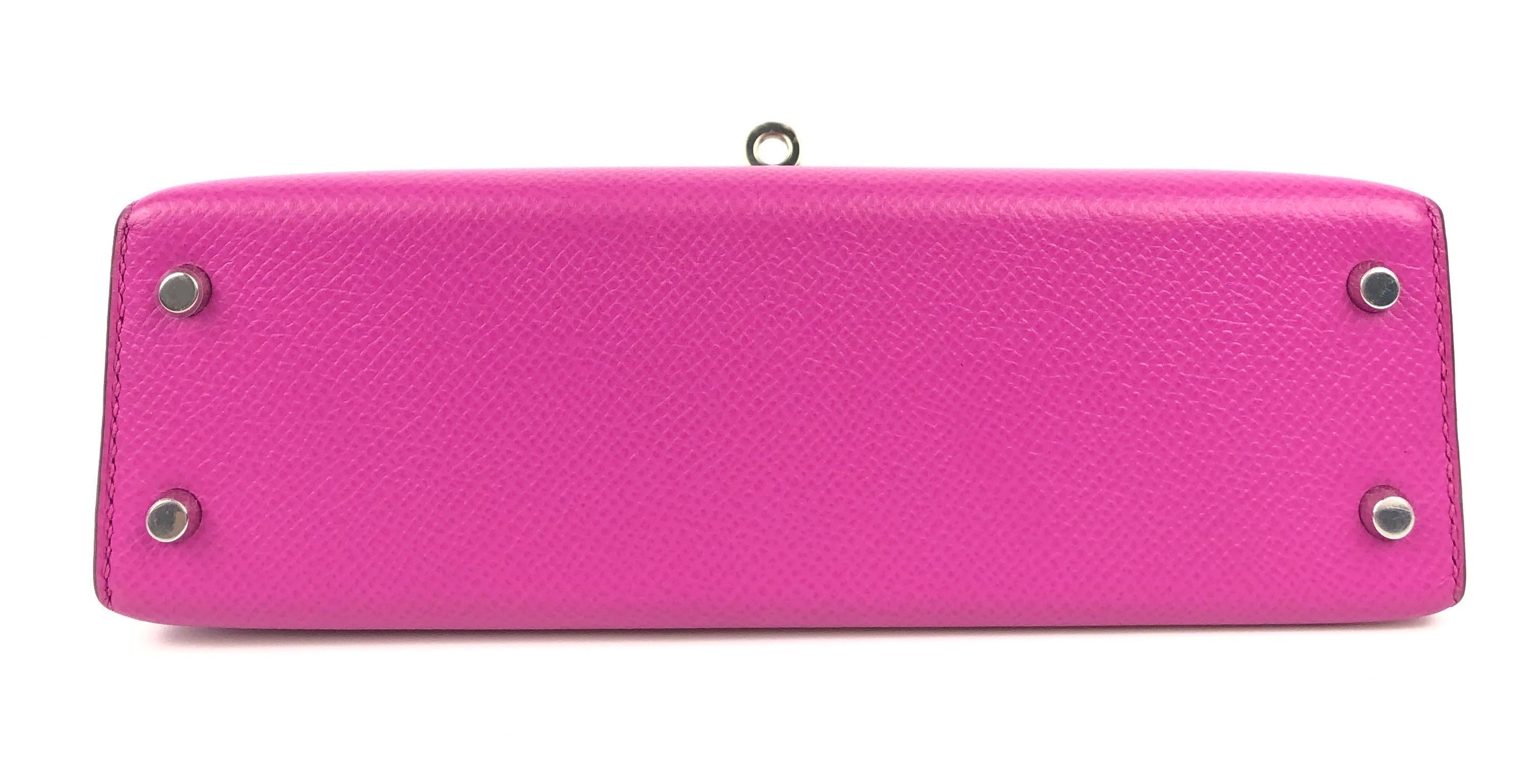 Hermes Mini Kelly 20 Magnolia Pink Purple Epsom Leather Palladium Hardware NEW 1