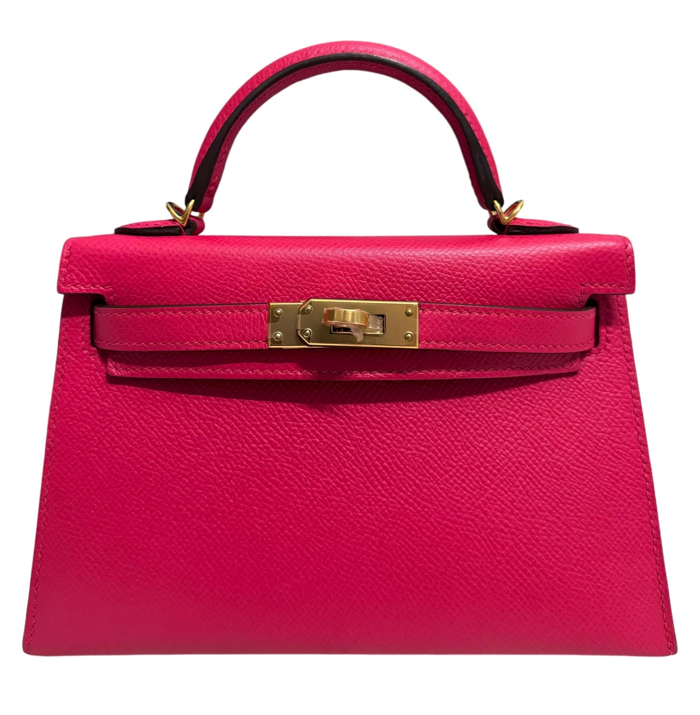 Ultra Rare and Hardest to get Hermes Mini Kelly 20 Rose Extreme Epsom Leather Complimented by Gold Hardware. Pristine Condition Plastic on all Hardware. 
C Stamp 2018. 
From Collectors closet. 
Please keep in mind that this is a pre owned item, the