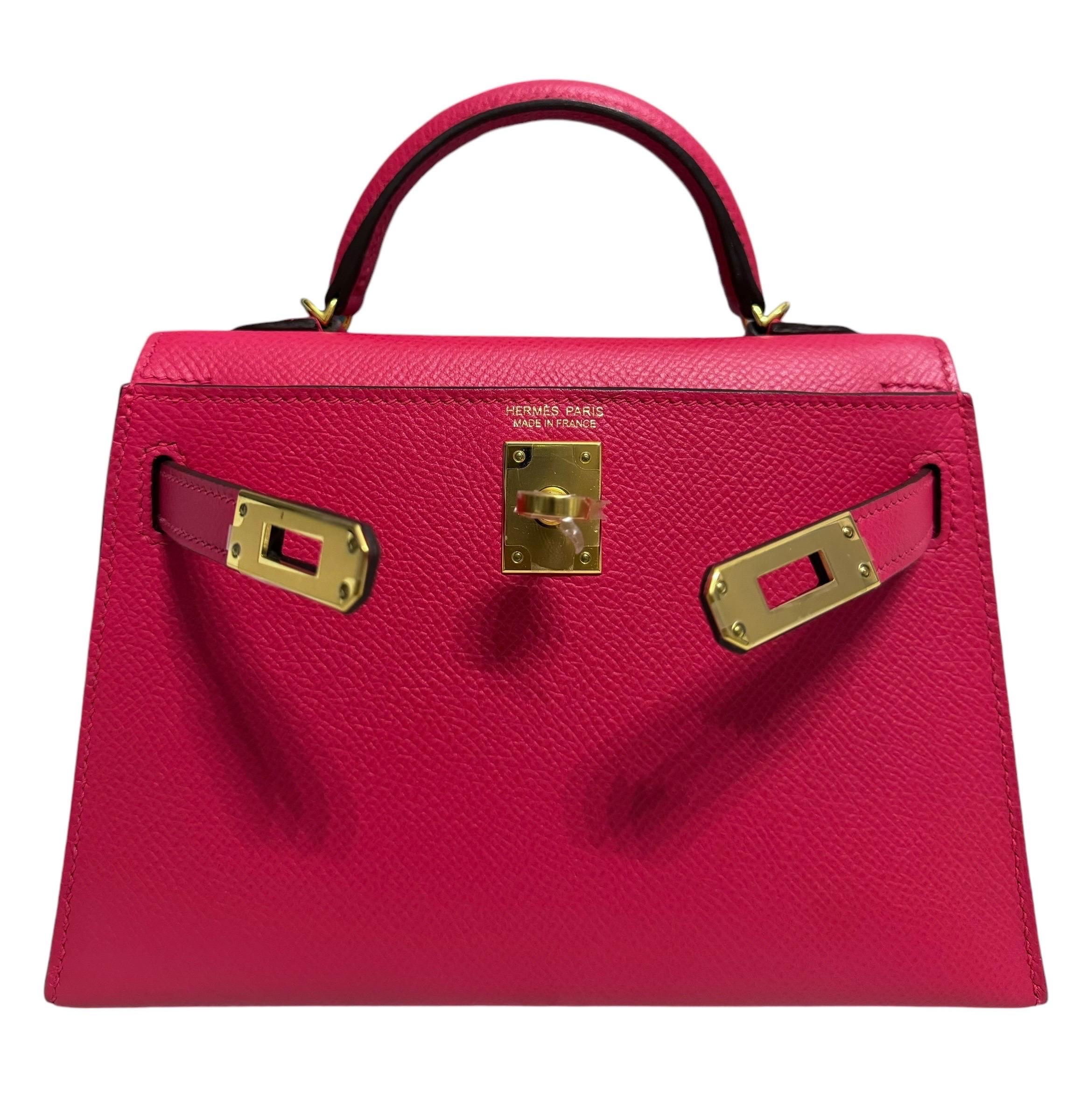 Women's or Men's Hermes Mini Kelly 20 Rose Extreme Epsom Leather Complimented by Gold hardware