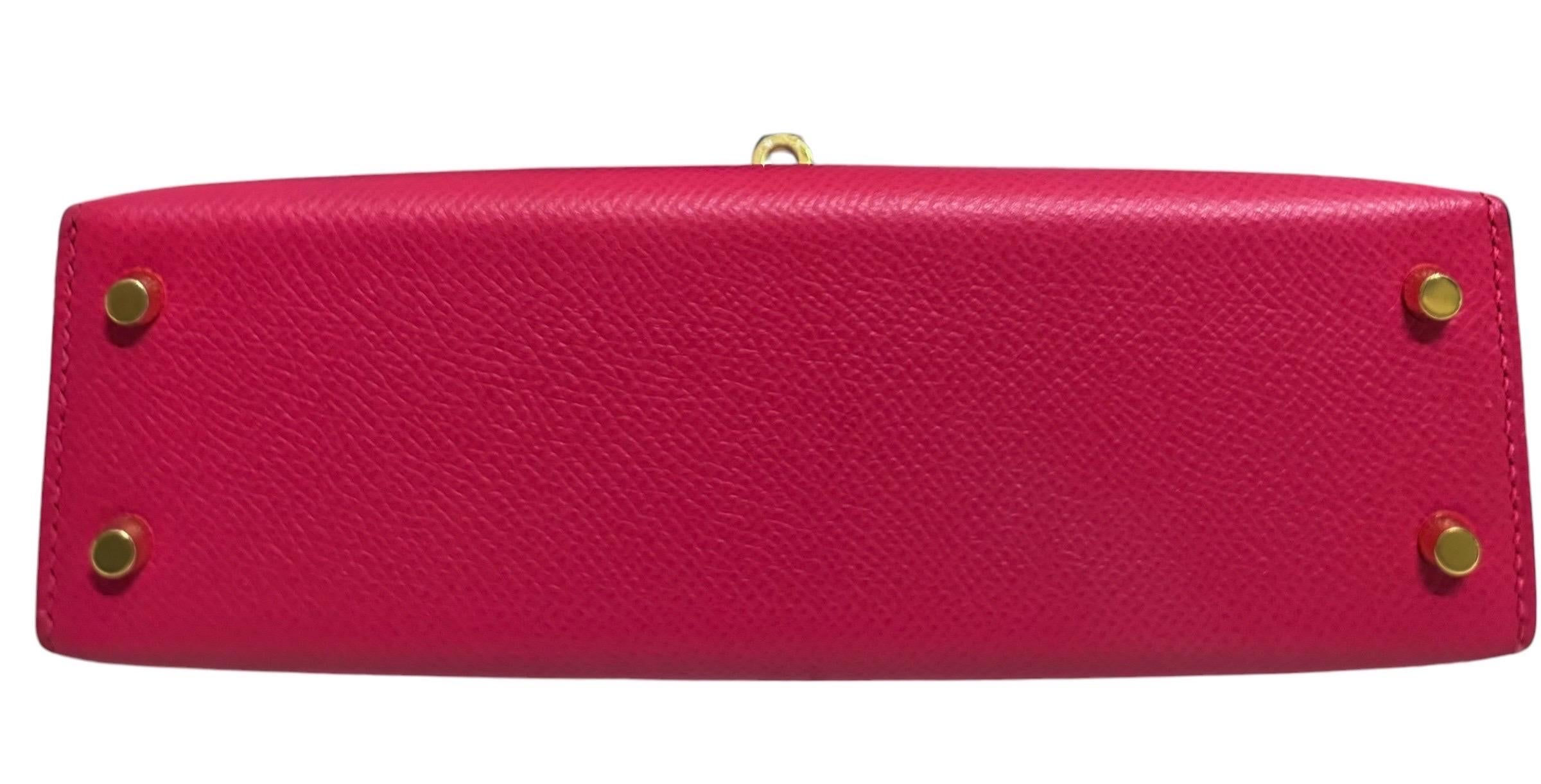 Hermes Mini Kelly 20 Rose Extreme Epsom Leather Complimented by Gold hardware 1