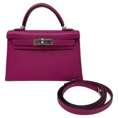 HERMES Mini Kelly 20 "Rose Pourpre" Rosa Epsom Leder Palladium Hardware