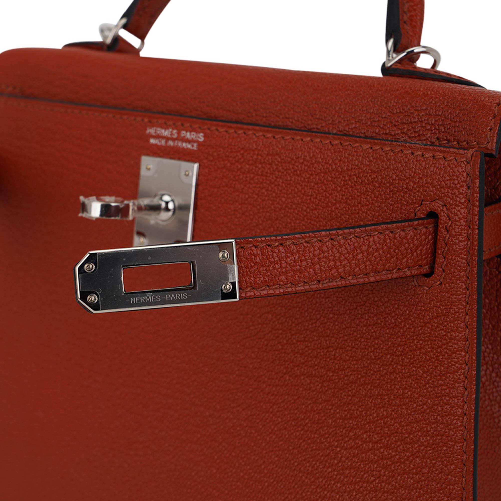 Hermes Mini Kelly 20 Sellier Bag Cuivre avec Rose Mexico Toile Strap Pour femmes en vente