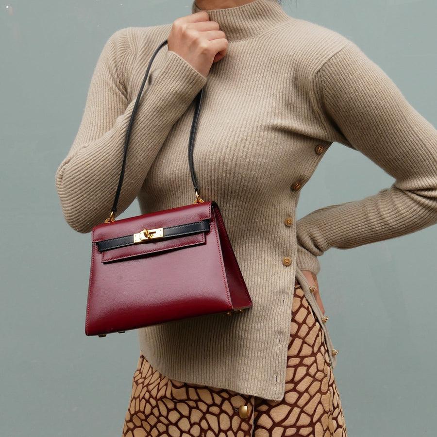 HERMES Mini Kelly 20 Sellier Red Rouge Navy Blue Box Borsa in pelle di vitello in vendita 2