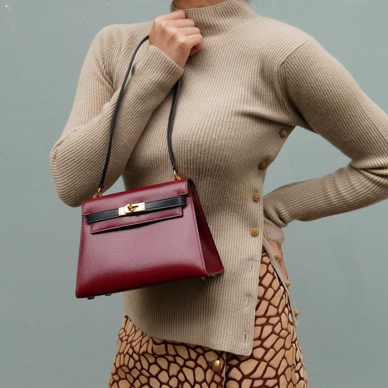 KELLY MINI 20 BAG IN ROUGE PINK CALFSKIN WITH GOLD HARDWARE