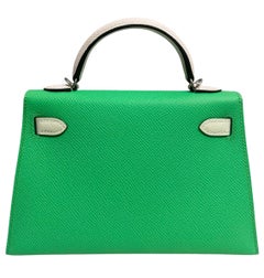 Hermes Mini Kelly 20 Tri Color Vert Comics, Vert Fizz & Gris Pale Epsom Leather
