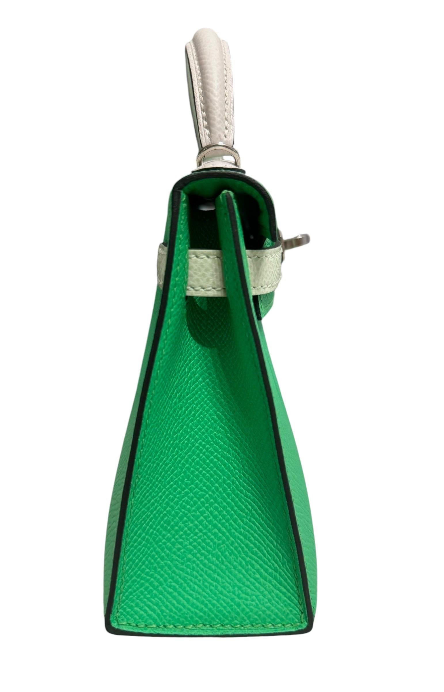 Women's or Men's Hermes Mini Kelly 20 Tri Color Vert Comics, Vert Fizz & Gris Pale Epsom Leather