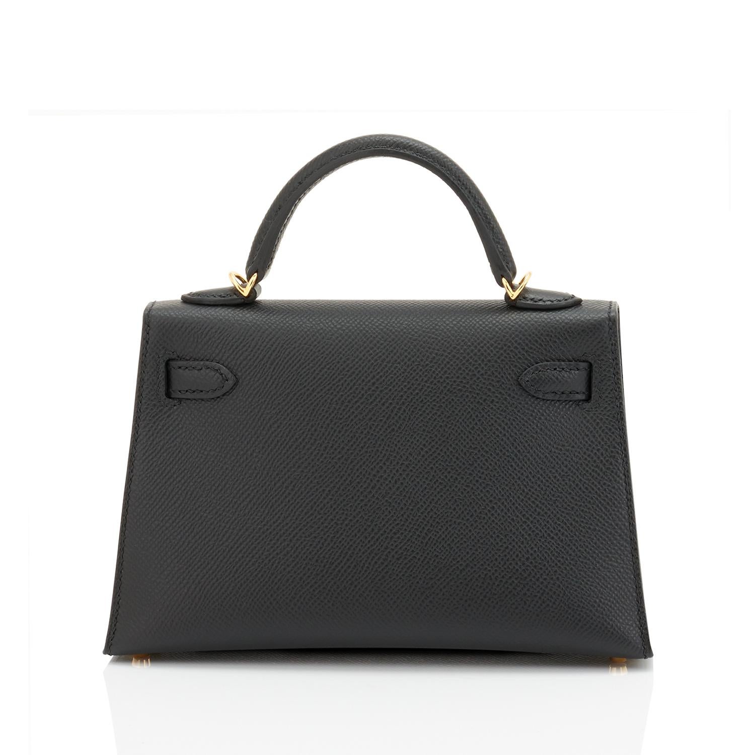 Women's Hermes Mini Kelly 20cm Black VIP Epsom Gold Shoulder Bag, U Stamp, 2022