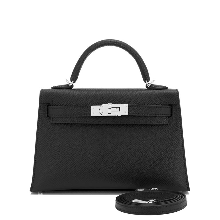 Hermes Mini Kelly 20cm Black VIP Epsom Palladium Shoulder Bag, Z Stamp, 2021  In New Condition For Sale In New York, NY