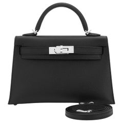 Hermes Mini Kelly 20cm Black VIP Epsom Palladium Shoulder Bag, Z Stamp, 2021