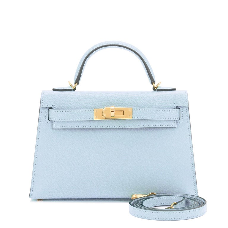 Women's Hermes Mini Kelly 20cm Blue Brume VIP Gold Shoulder Bag, U Stamp 2022 For Sale