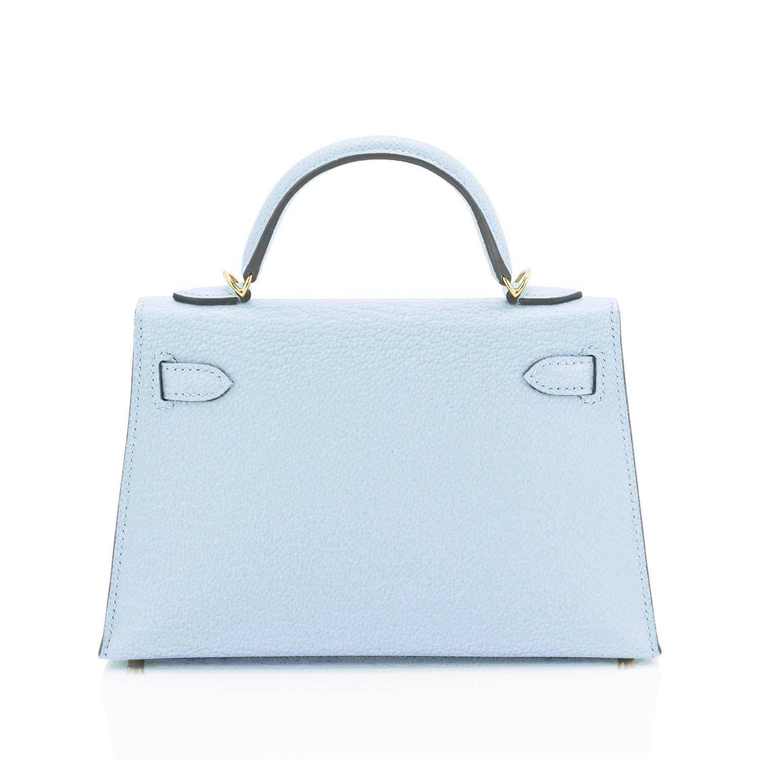 Hermes Mini Kelly 20cm Blue Brume VIP Gold Shoulder Bag, U Stamp 2022 In New Condition In New York, NY
