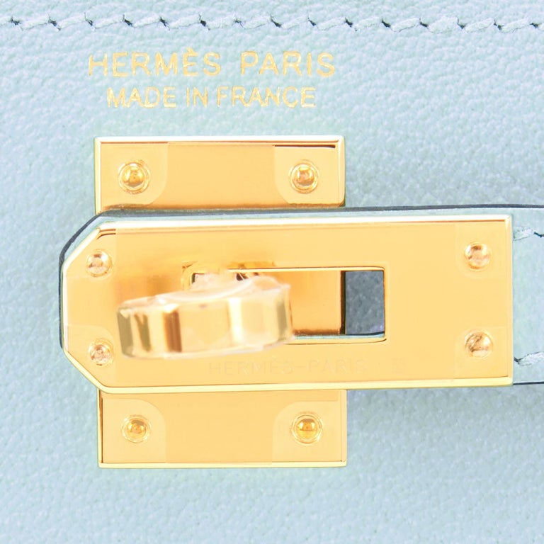 Hermes Mini Kelly 20cm Blue Brume VIP Gold Shoulder Bag, U Stamp 2022 For Sale 5