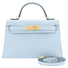 Hermes Mini Kelly 20cm Blue Brume VIP Gold Shoulder Bag, U Stamp 2022