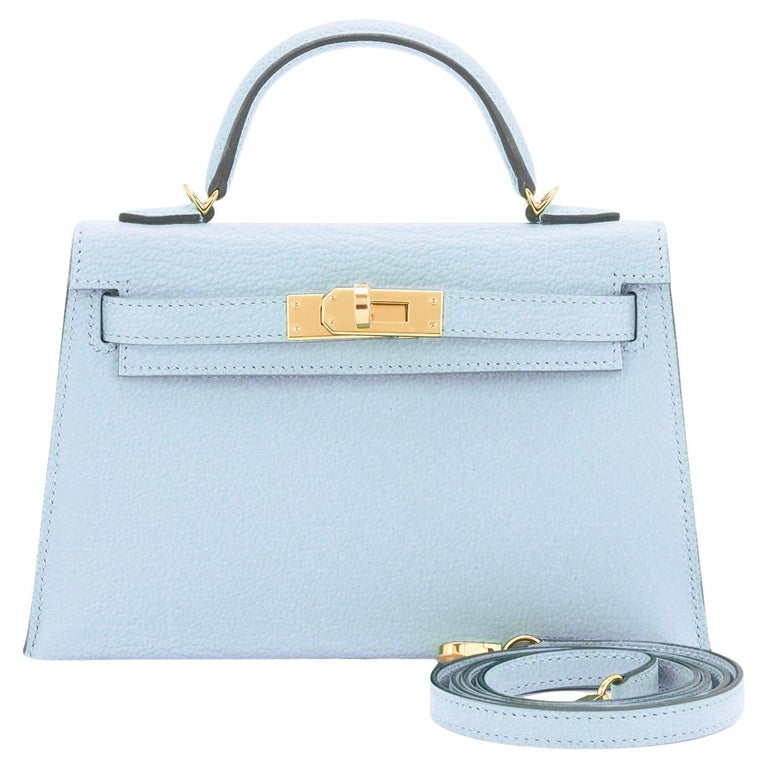 Hermes Mini Kelly 20cm Blue Brume VIP Gold Shoulder Bag, U Stamp 2022 For Sale