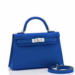 Hermes Mini Kelly 20cm Blue France VIP Epsom Sellier Bag, Z Stamp, 2021