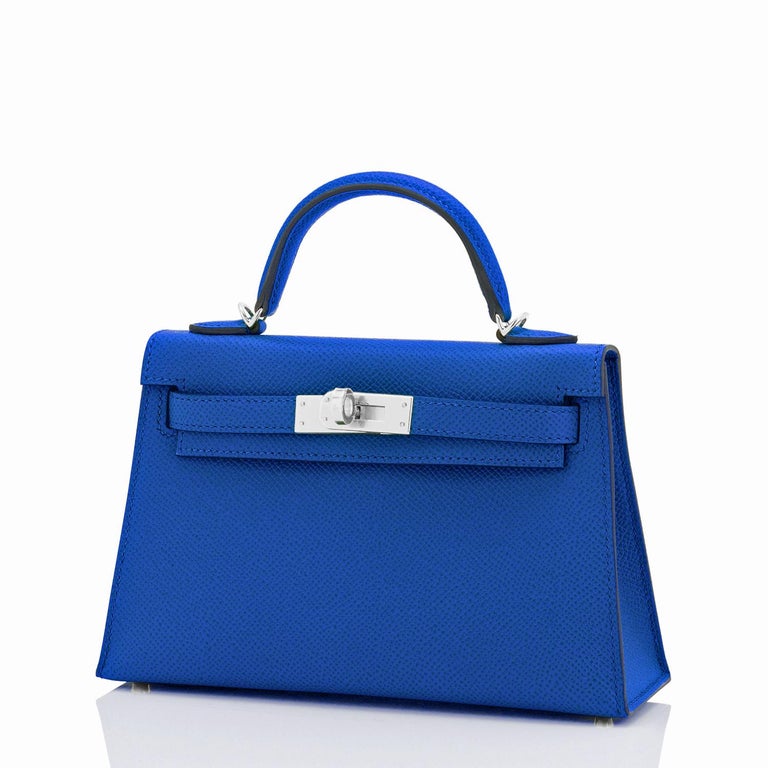 Hermes Mini Kelly 20cm Blue France VIP Epsom Sellier Bag, Z Stamp