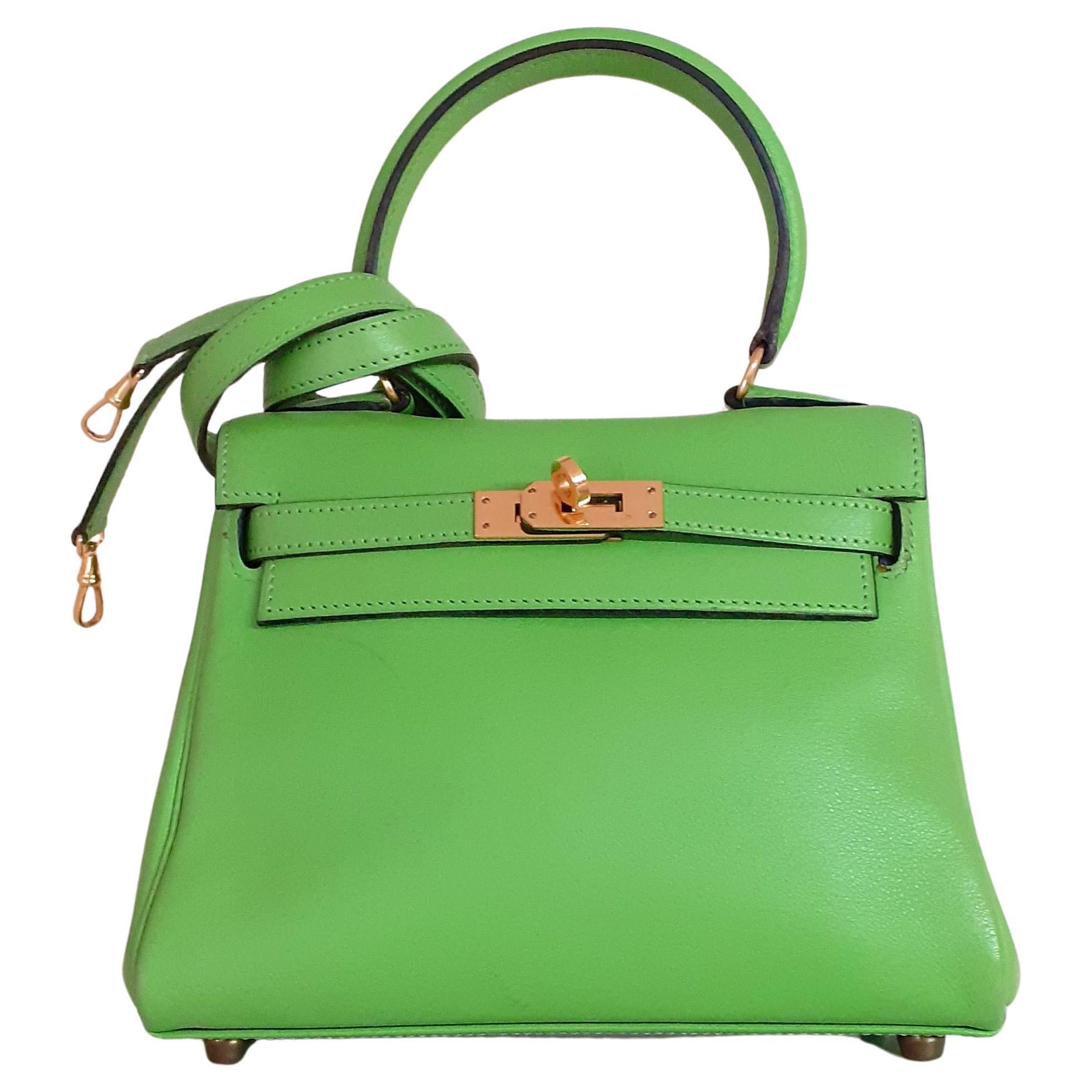 Hermès Mini Kelly 20cm Retourné Vert Cru Leather Gold Hdw  For Sale