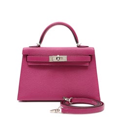 Hermès Mini Kelly 20cm Sellier Bag Rose Pourpre Chevre Mysore Leather w PH
