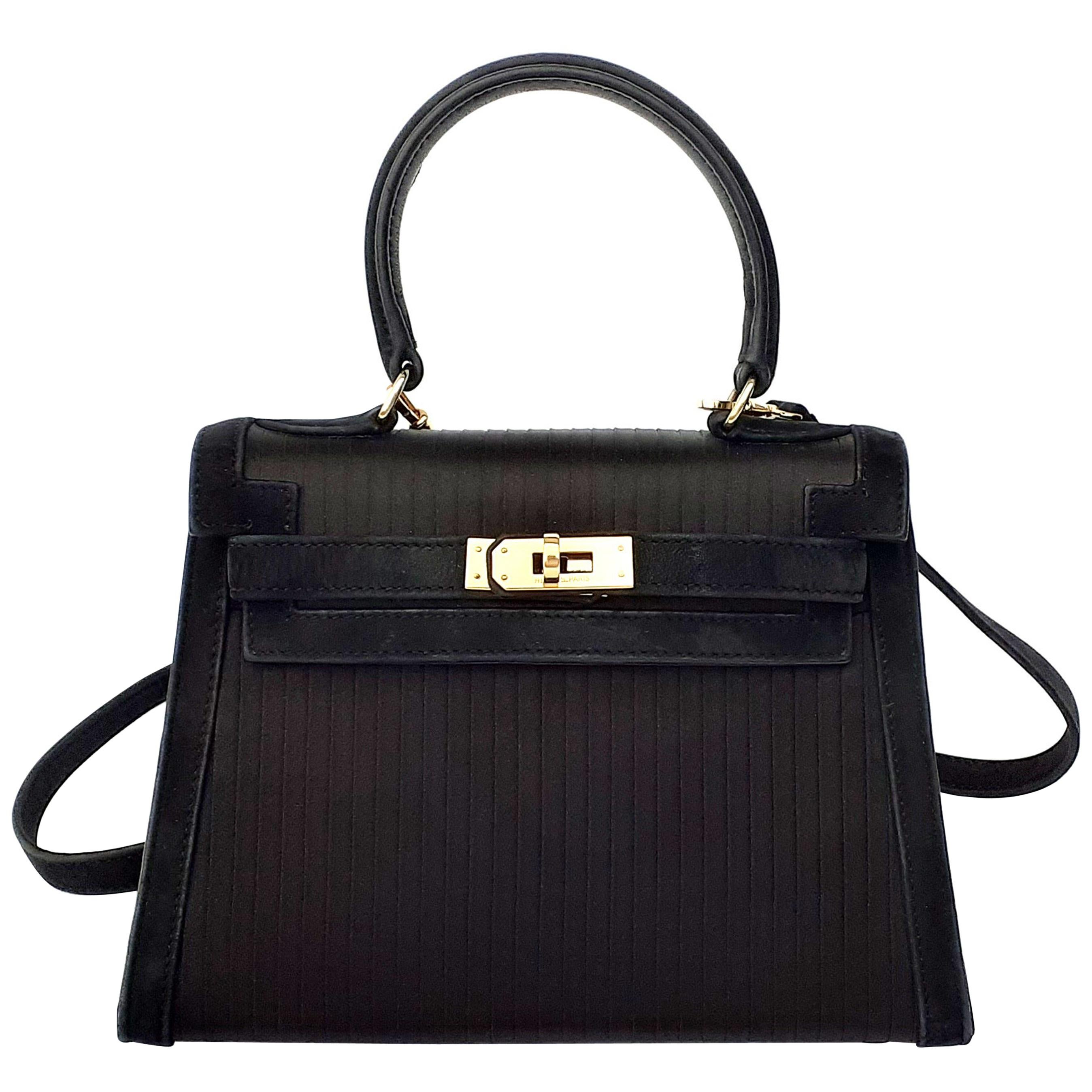 Hermès Mini Kelly 20cm Sellier Bag Satin Doblis Leather Gold Hdw For Sale