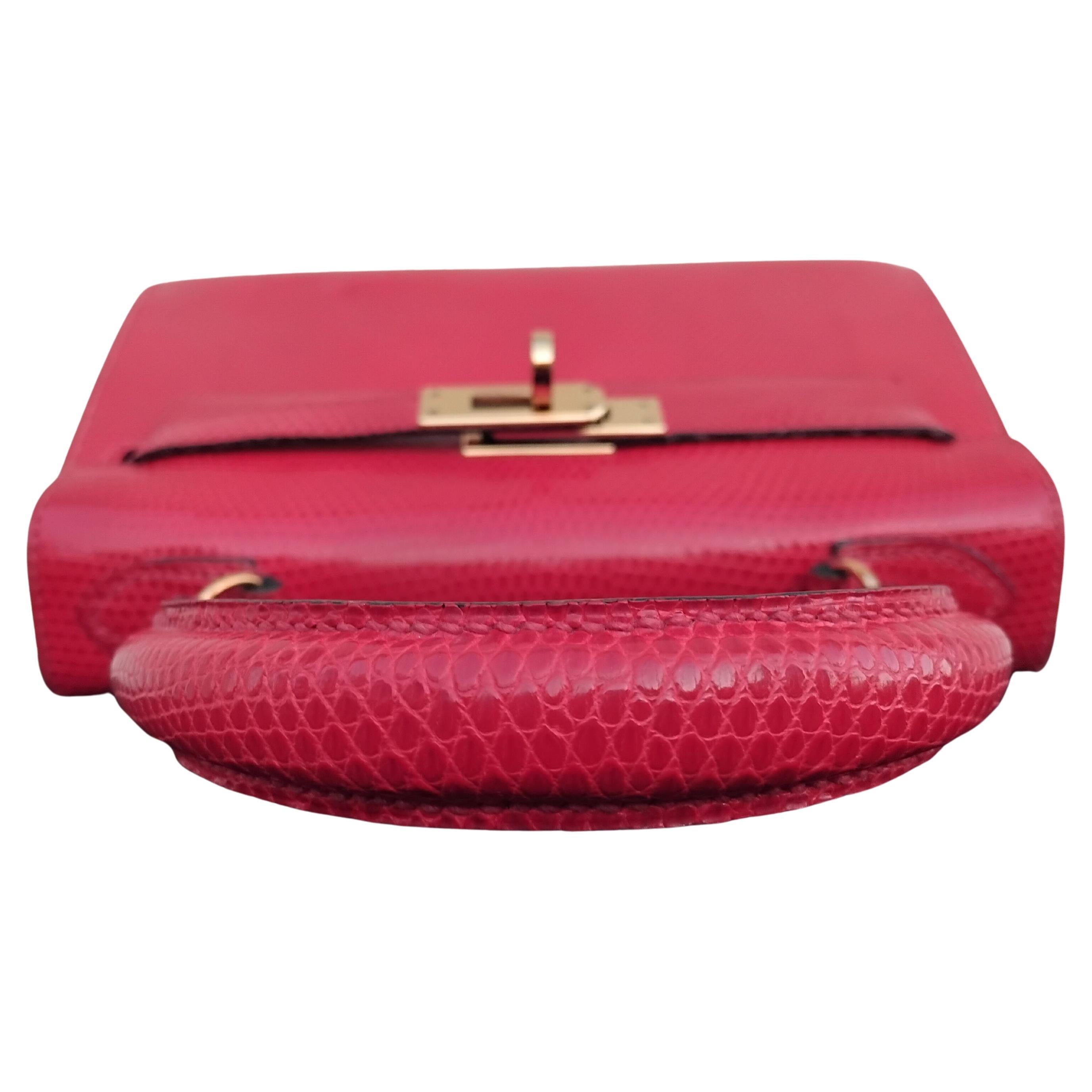 Hermès Mini Kelly 20cm Sellier Bag Shiny Red Lizard Gold Hdw Vintage en vente 9