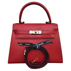 Hermès Mini Kelly 20cm Sellier Bag Shiny Red Lizard Gold Hdw Vintage