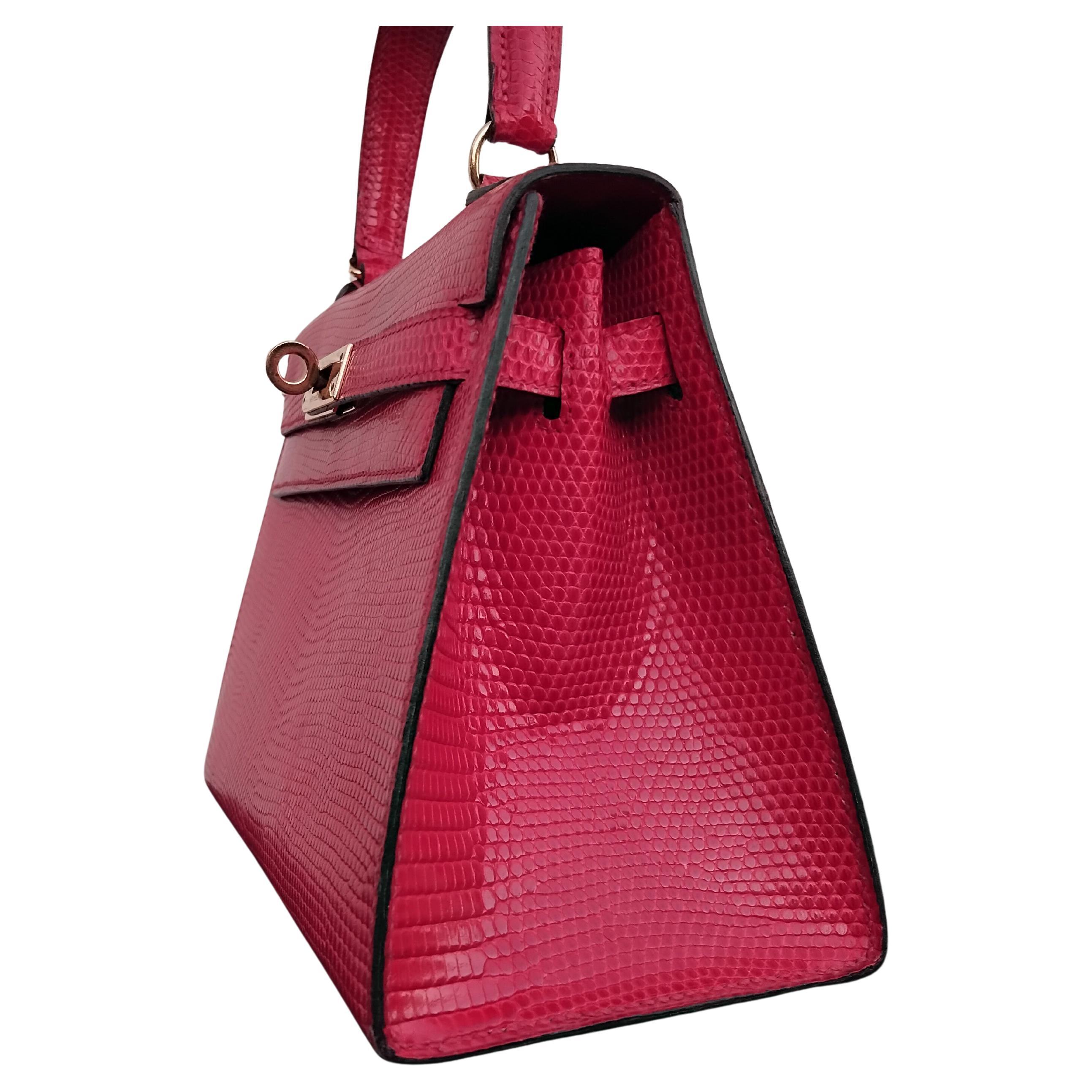 Hermès Mini Kelly 20cm Sellier Bag Shiny Red Lizard Gold Hdw Vintage en vente 3