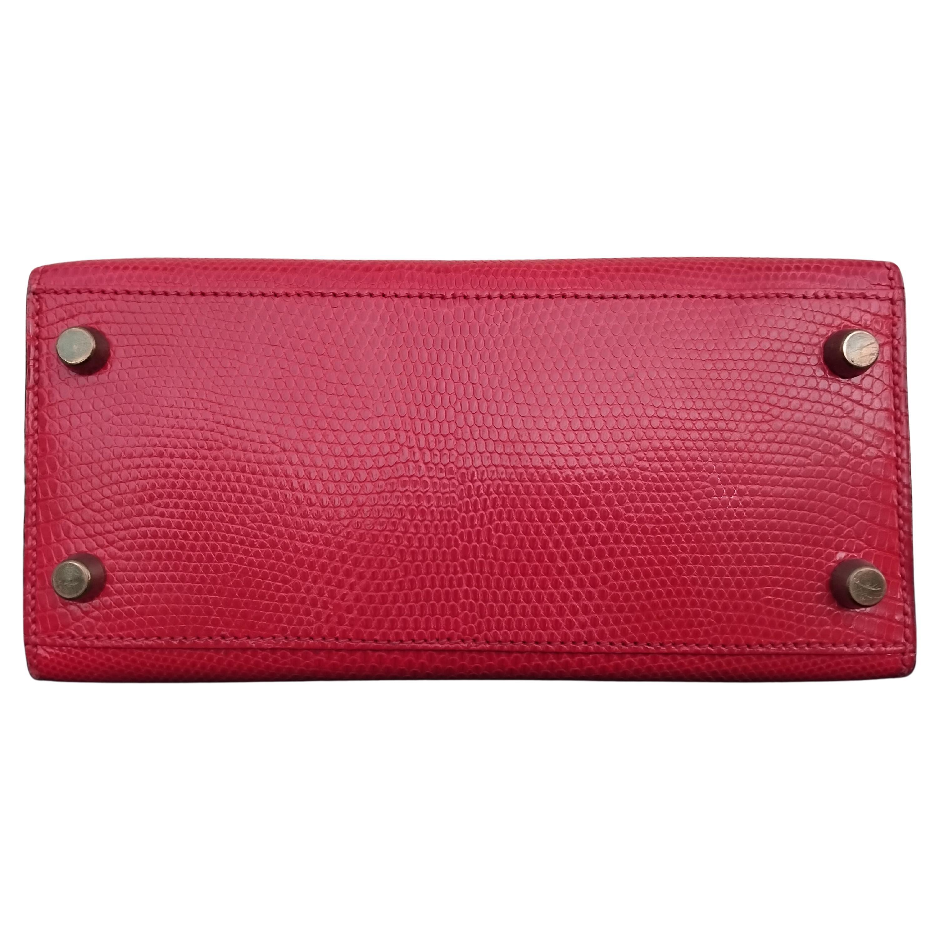 Hermès Mini Kelly 20cm Sellier Bag Shiny Red Lizard Gold Hdw Vintage en vente 4