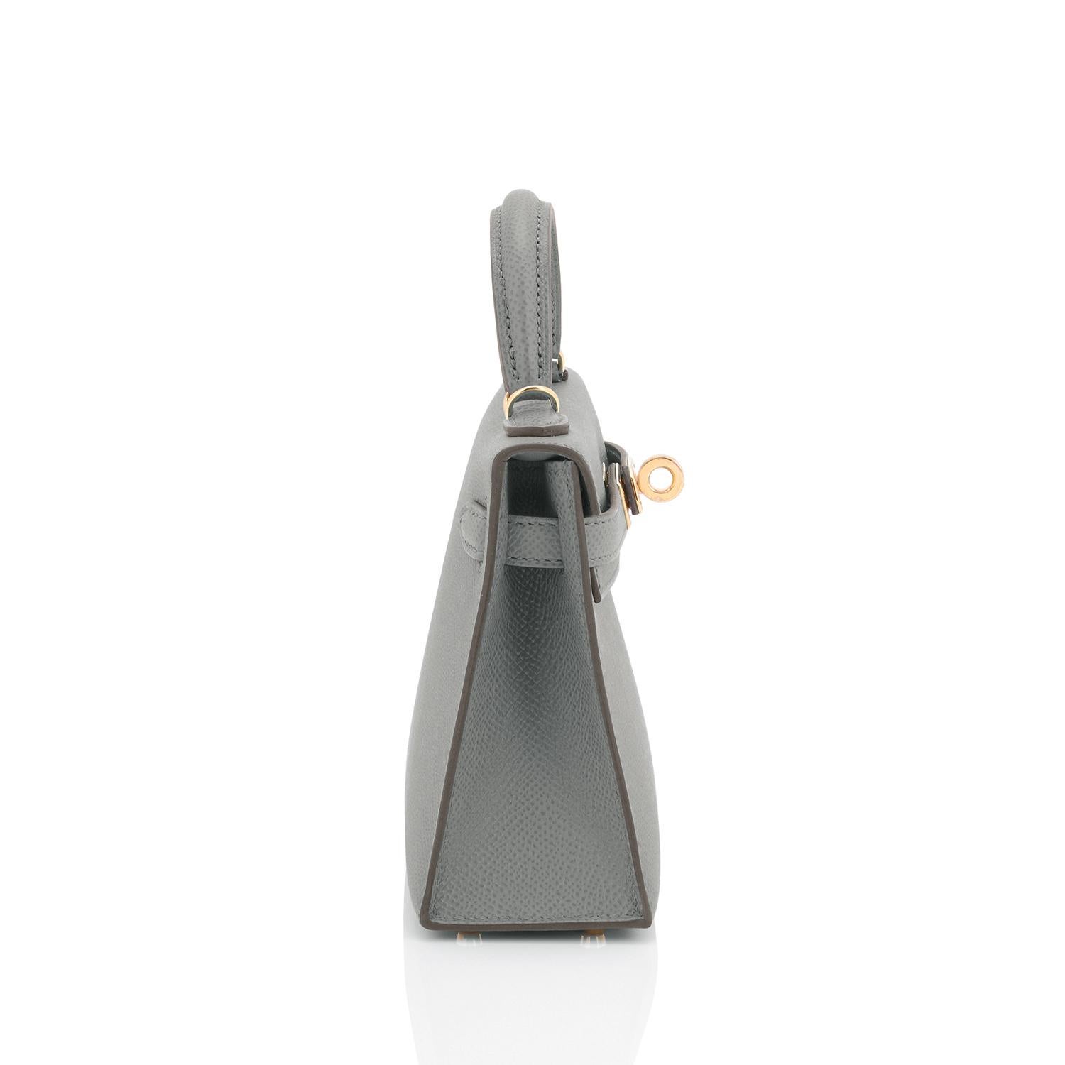 Gray Hermes Mini Kelly 20cm Vert Amande VIP Epsom Gold Shoulder Bag, Z Stamp, 2021 