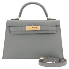 Hermes Mini Kelly 20cm Blue Brume VIP Gold Shoulder Bag, U Stamp 2022 at  1stDibs