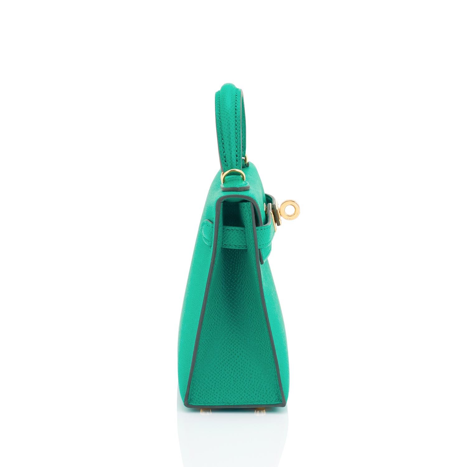 Hermes Mini Kelly 20cm Vert Jade VIP Epsom Gold Shoulder Bag, Z Stamp ...