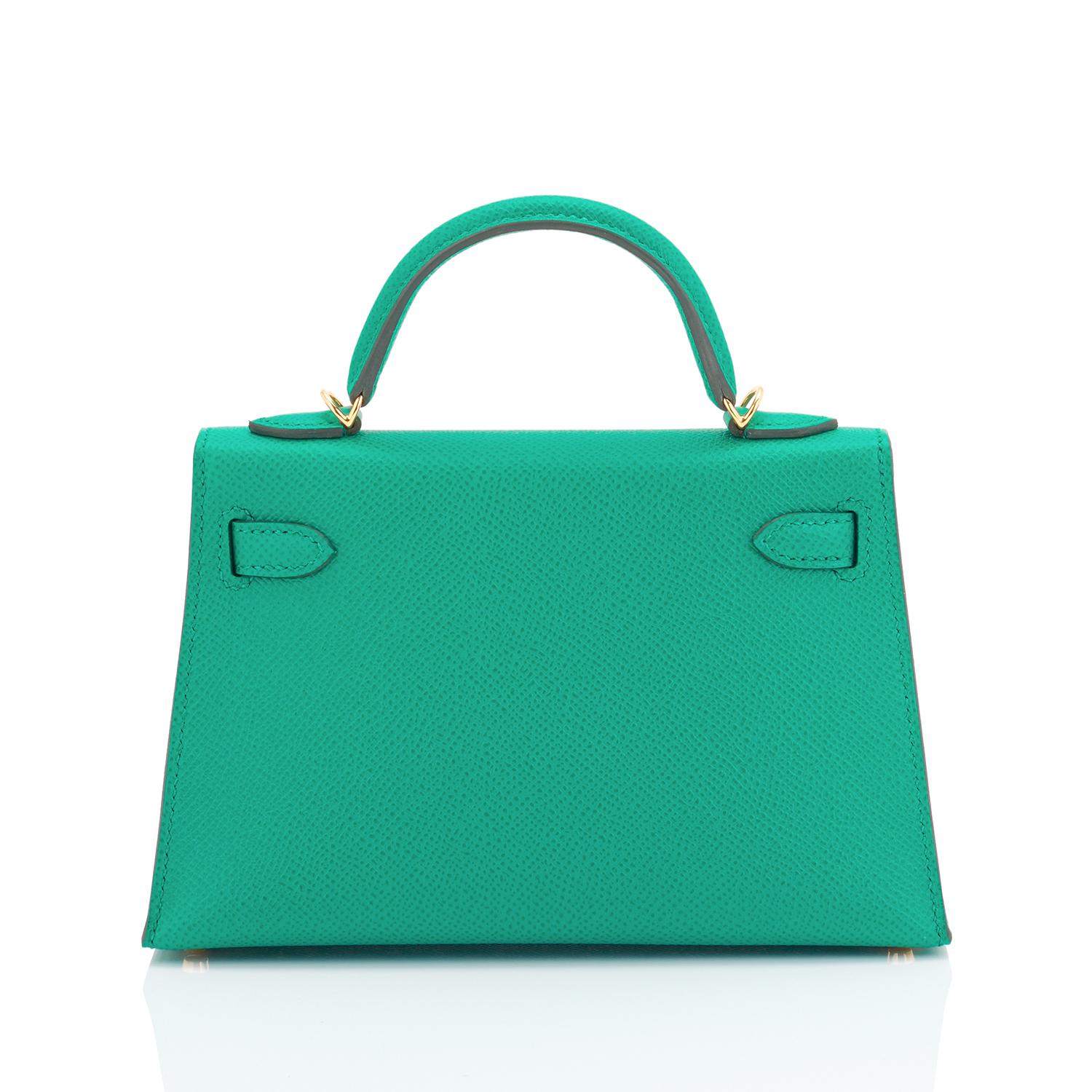 Blue Hermes Mini Kelly 20cm Vert Jade VIP Epsom Gold Shoulder Bag