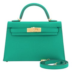 Hermes Mini Kelly 20cm Vert Jade VIP Epsom Gold Umhängetasche:: Z Stempel:: 2021