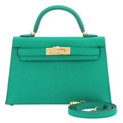 Hermes Mini Kelly 20cm Vert Jade VIP Epsom Gold Shoulder Bag
